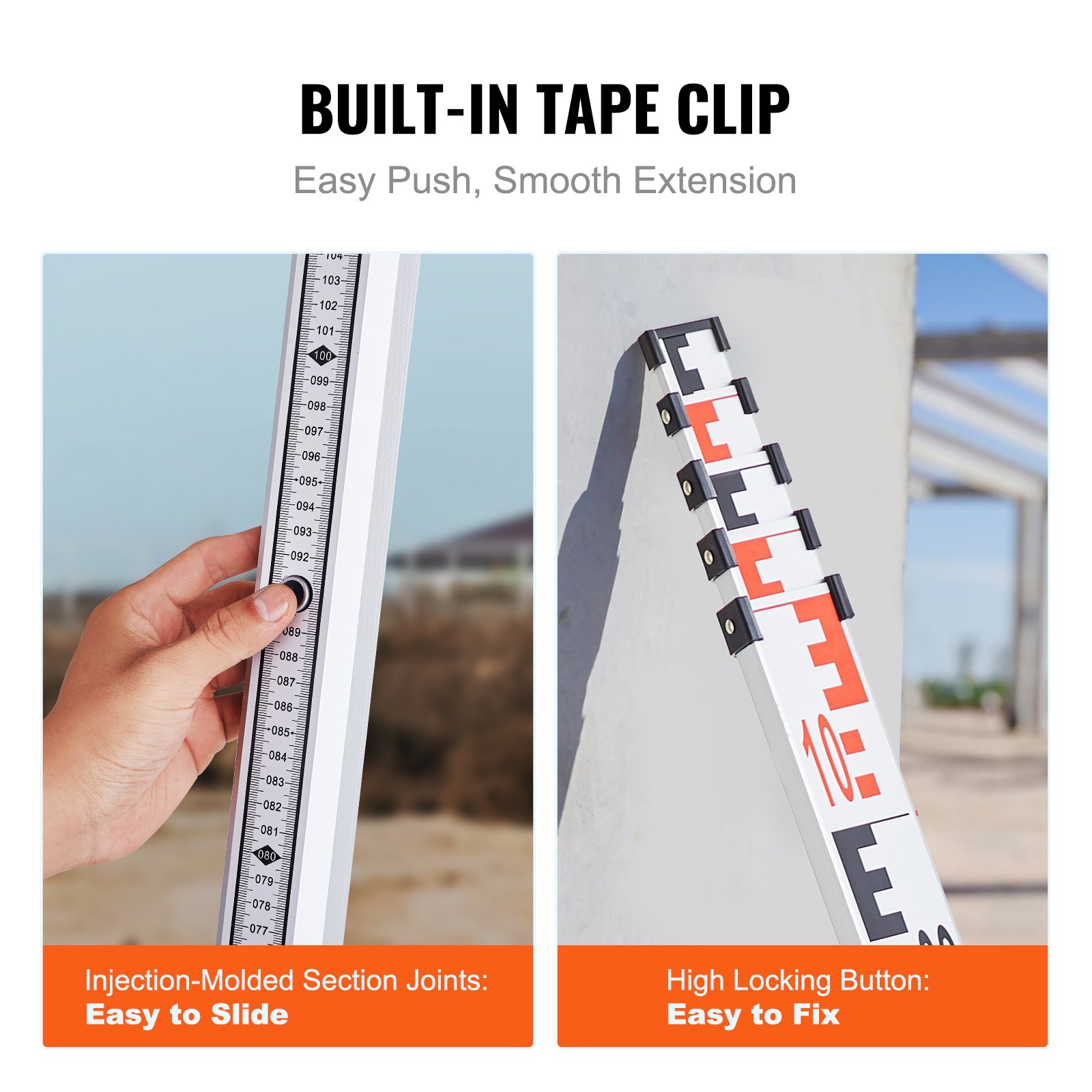 VEVOR Asta di Misurazione 5 m Asta di Misurazione Telescopica Metrica in Alluminio, Scala Bifacciale in CM/MM Asta di Livellamento,  Livella a Bolla e Borsa da Trasporto per Misurare Case, Pavimenti