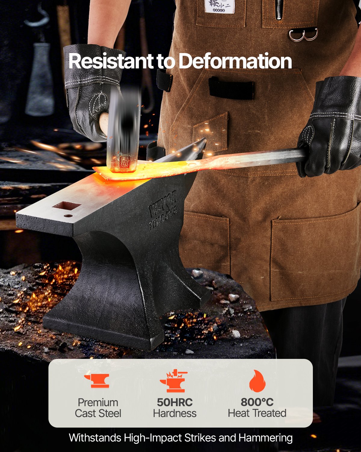 VEVOR Incudine a Corno Singolo, Incudine in Acciaio Fuso 52,8 kg, Incudine a Corno Tondo per Fabbri con Piano di Lavoro Base, Strumento per Lavorazione dei Metalli per Piegare Modellare Torcere