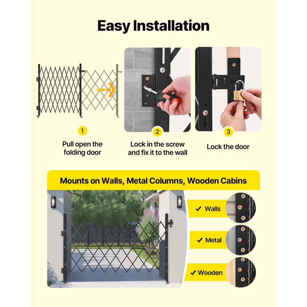 VEVOR Cancello di Sicurezza Pieghevole Singolo 1900 x 1310 mm Cancello a Forbice Bloccabile in Acciaio per Esterni, con Ruote Girevoli a 360° per Sicurezza di Ingressi, Garage, Magazzini e Piscine