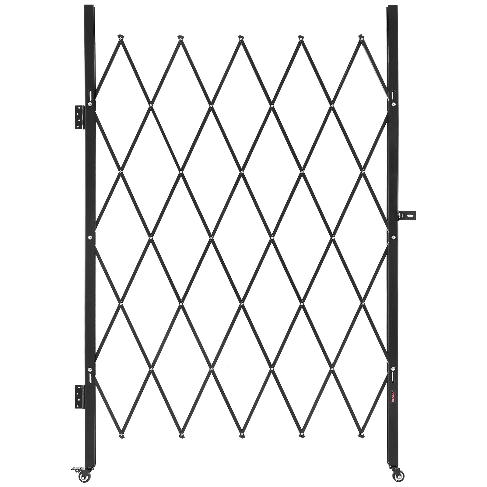 VEVOR Single Folding Security Gate, Lockable Scissor Gate with 360° Swivel Casters, Outdoor Barricade Steel Retractable Gates, for Entry Security, Garage, Warehouse & Pool, 1260 x 1975 mm (W x H)