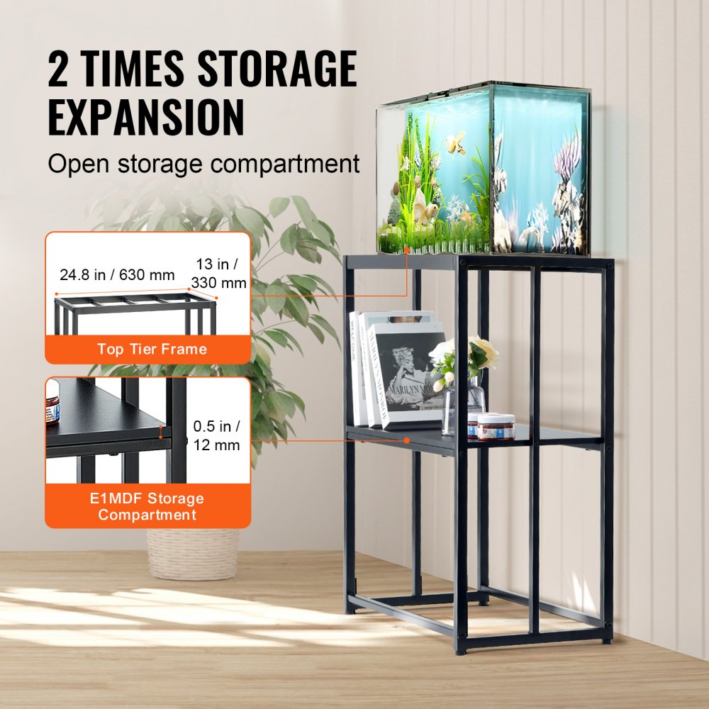 VEVOR Supporto per Acquario Carico 76 kg, Mobili per Acquario 66x33x76,2 cm, Acciaio Robusto, Supporto per Acquario per Rettili con Kit di Stoccaggio Hardware, Casa, Nero