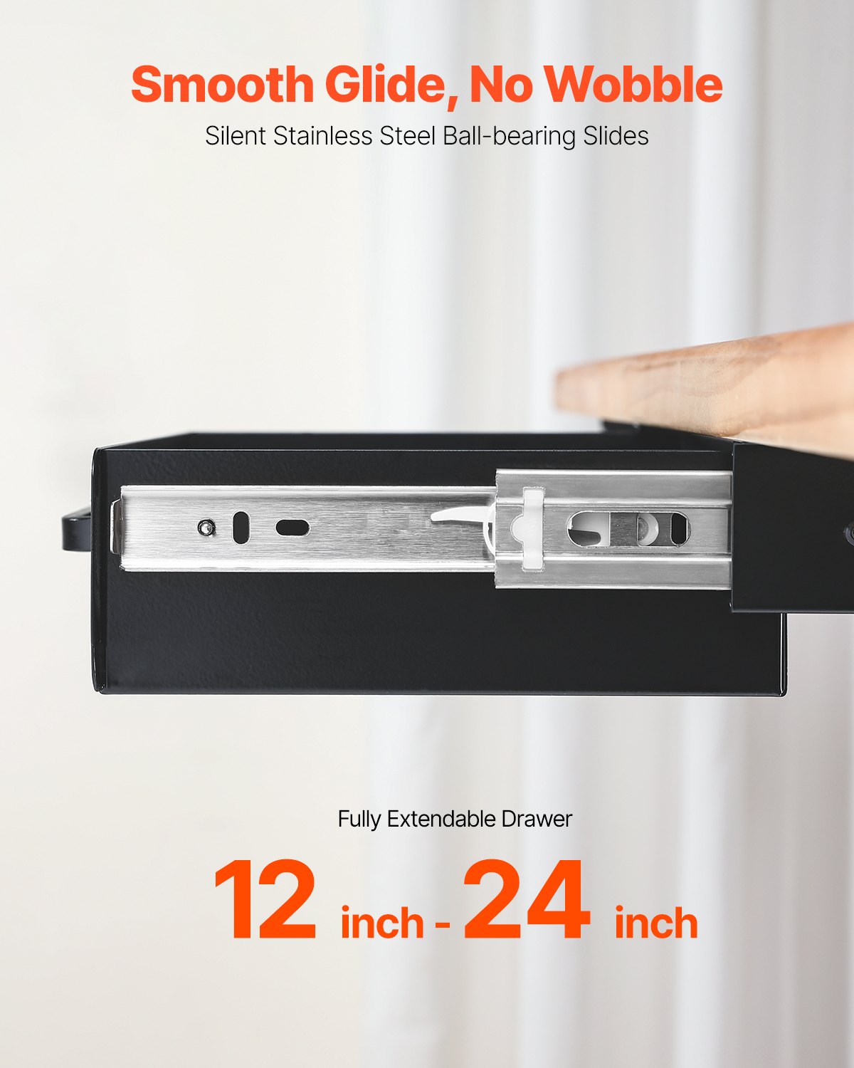 VEVOR Cassetto Estraibile Sotto Scrivania 330,2 mm, Cassetto Montato Sotto Scrivania, Organizer Nascosto per Riporre gli Oggetti, Cassetto Portapenne Sotto Tavolo Singolo Livello 385 x 230 x 76 mm