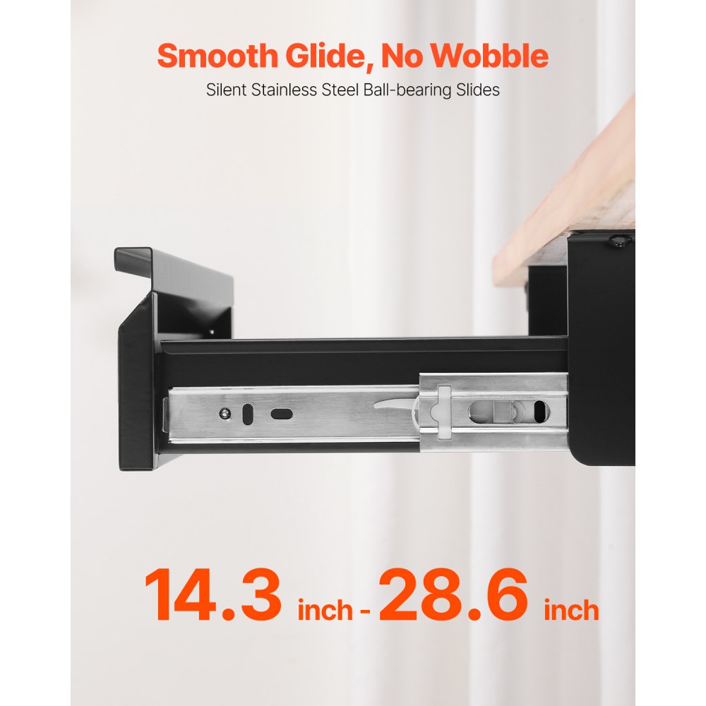 VEVOR Cassetto Estraibile Sotto Scrivania 440 x 223 x 101 mm Organizzatore Nascosto per Riporre Oggetti sulla Scrivania, Cassetto Portapenne Sotto Tavolo, per Postazioni di Lavoro da Ufficio, Nero