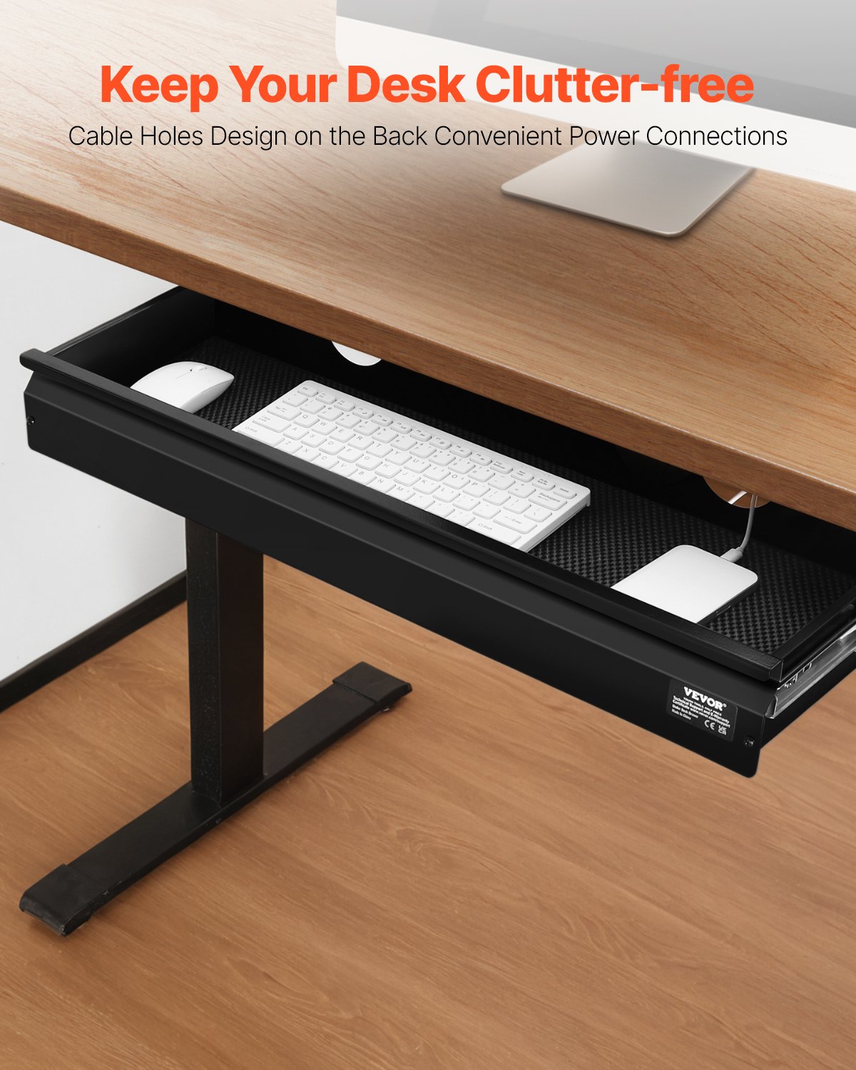 VEVOR Cassetto Estraibile Sotto Scrivania 740 x 235 x 107 mm Organizzatore Nascosto per Riporre Oggetti sulla Scrivania, Cassetto Portapenne Sotto Tavolo per Postazioni di Lavoro da Ufficio, Nero