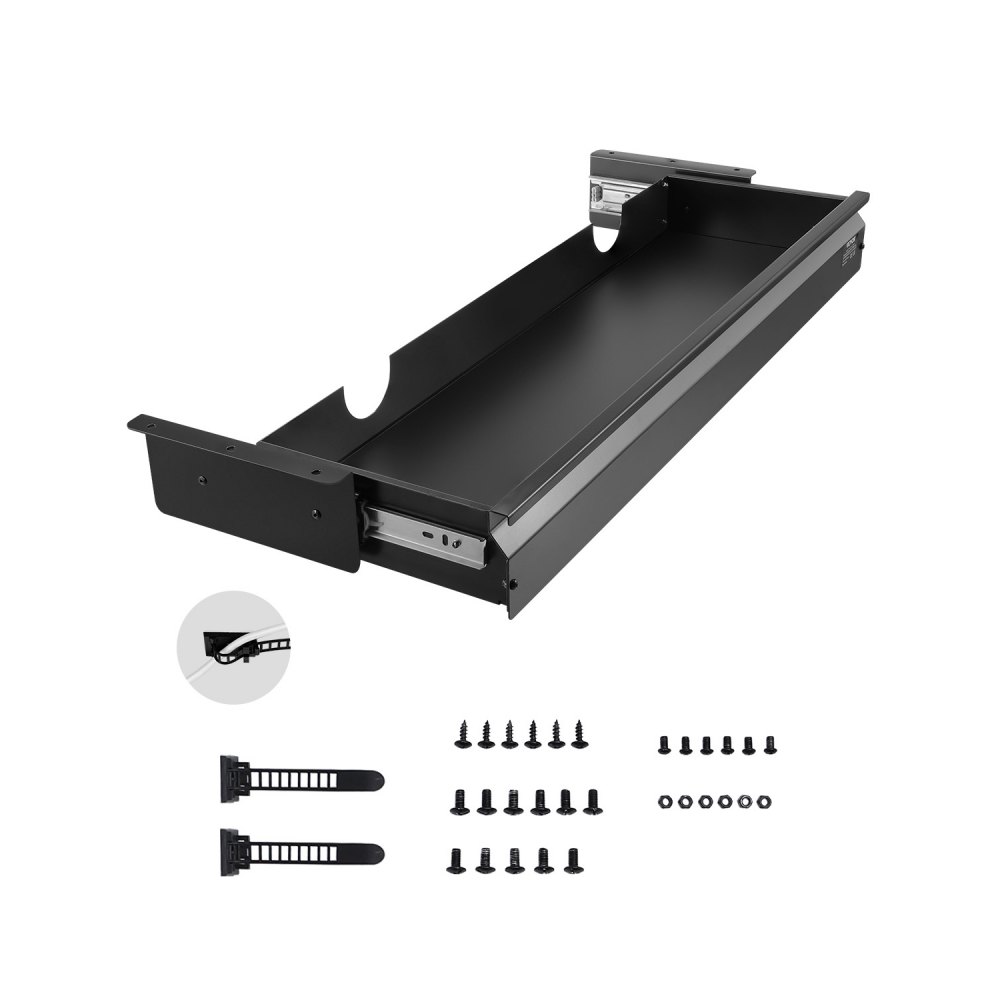 VEVOR Cassetto Estraibile Sotto Scrivania 840 x 240 x 107 mm Organizzatore Nascosto per Riporre Oggetti sulla Scrivania, Cassetto Portapenne Sotto Tavolo per Postazioni di Lavoro da Ufficio, Nero