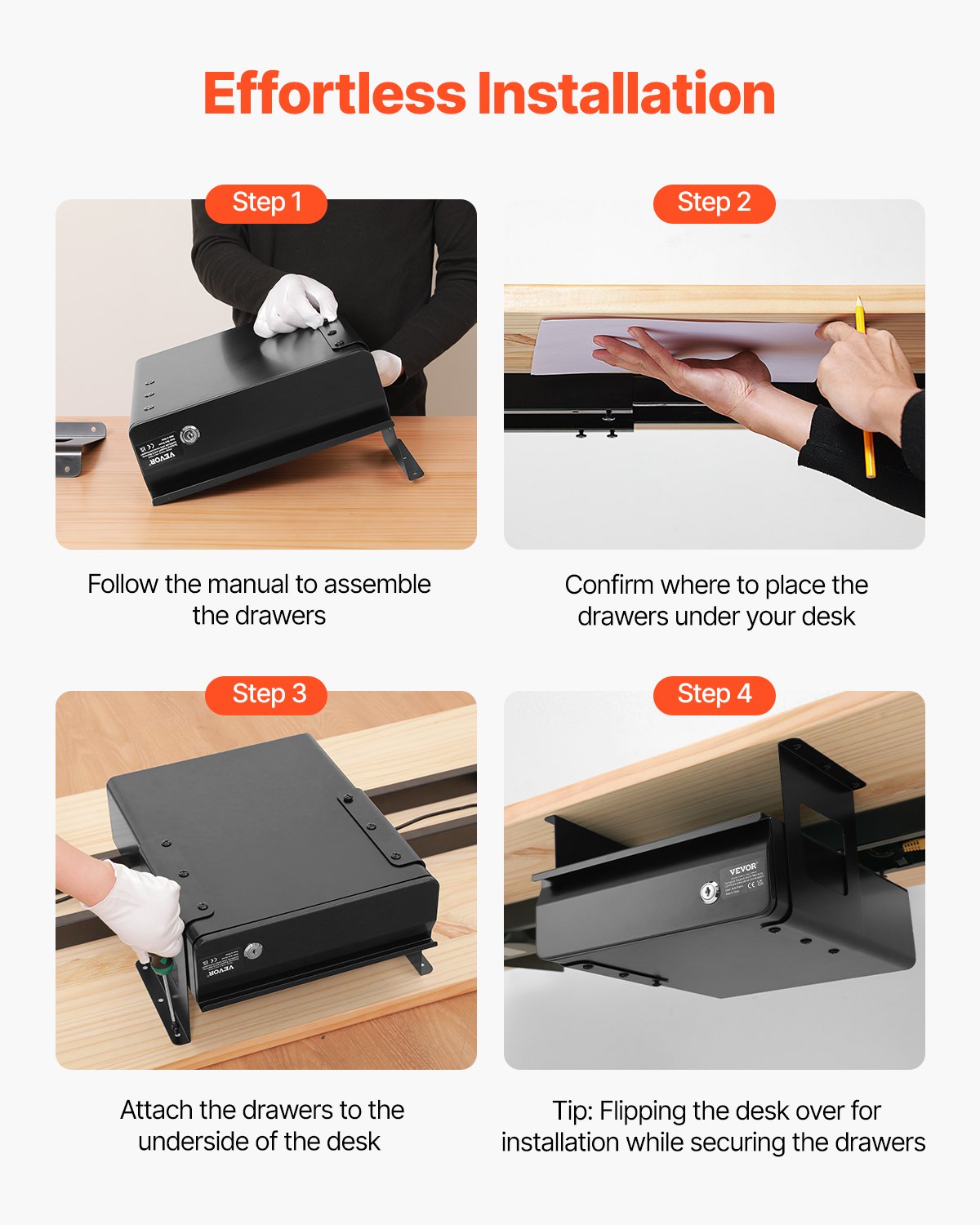 VEVOR Cassetto Estraibile Sotto Scrivania 365 x 335 x 185 mm Organizzatore Nascosto per Riporre Oggetti sulla Scrivania, Cassetto Portapenne Bloccabile Sotto Tavolo, per Postazioni di Lavoro, Nero