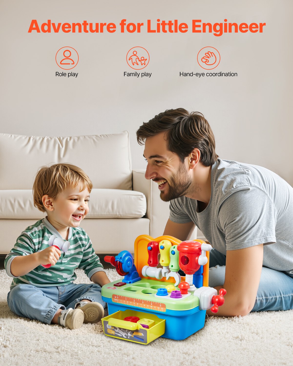 VEVOR Banco da Lavoro Giocattolo Musicale per Bambini, Banco da Lavoro Suoni Luci per Bambini 2 Anni in Su, Banco da Lavoro Giocattolo per Bambini, Set di Giocattoli per Apprendimento