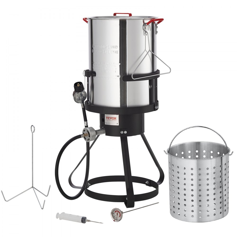 VEVOR Friggitrice per Tacchino, Set di Pentole a Vapore con Caldaia per Friggitrice da 30 Qt, Caldaia a Gas Propano Bruciatore da 54.000 BTU, Include Cestello, Rastrelliera, Termometro