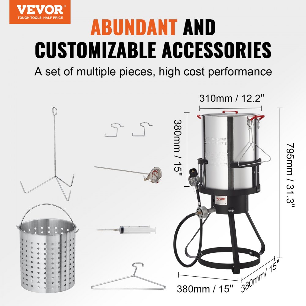 VEVOR Friggitrice per Tacchino, Set di Pentole a Vapore con Caldaia per Friggitrice da 30 Qt, Caldaia a Gas Propano Bruciatore da 54.000 BTU, Include Cestello, Rastrelliera, Termometro