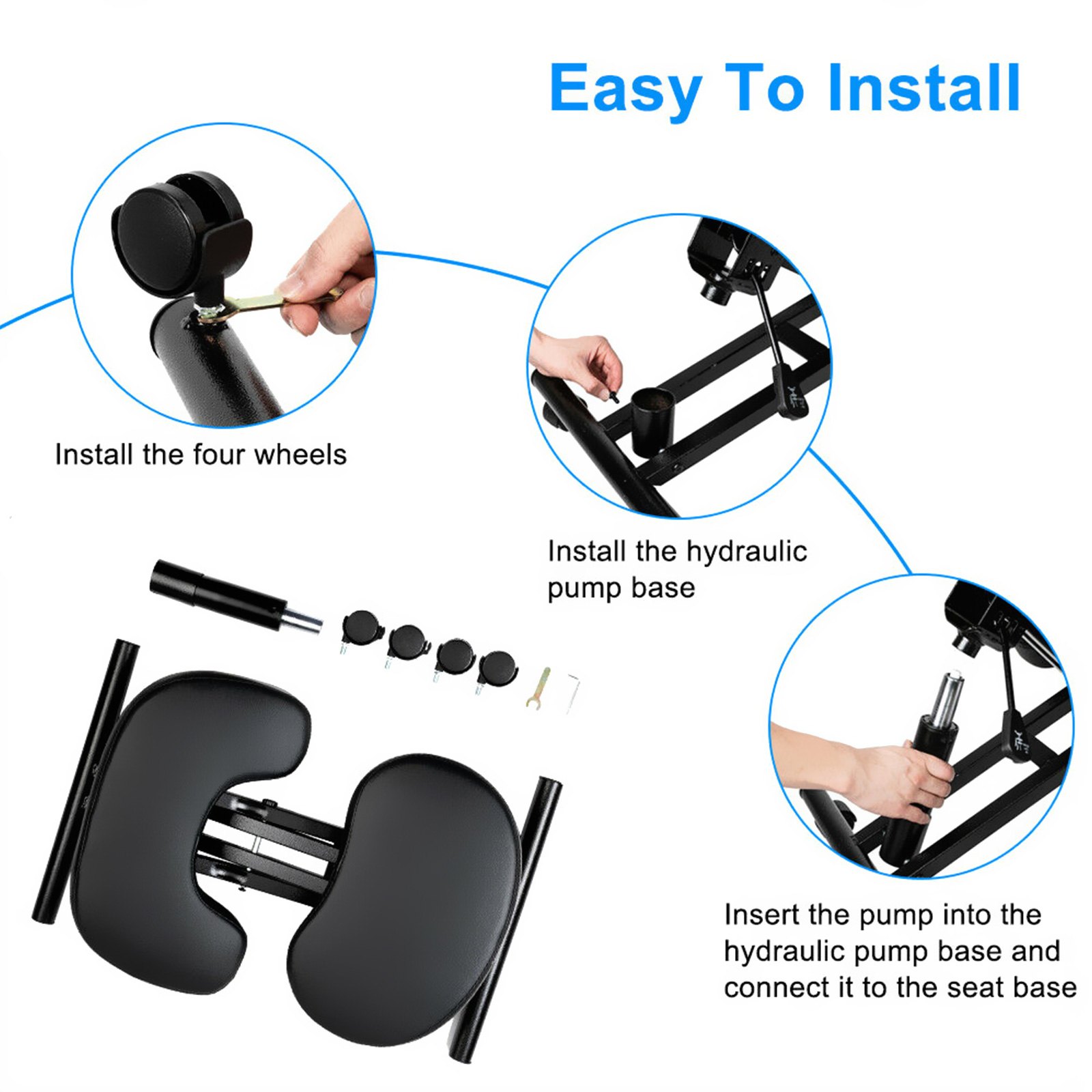 VEVOR Ergonomic Stool, PVC Adjustable Stool with Wheels, 120 kg Capacity, Ergonomic Chair, Knee Height 53-71 cm, Steel Frame for Pain Relief and Position Correction, Office/Home