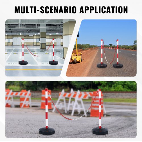 Pali Sicurezza Cantieri Set 4 Paletti Delimitatori Traffico - 100 Cm Con Catena 6 Metri, Base Riempibile Delimitatori Esterni - 11