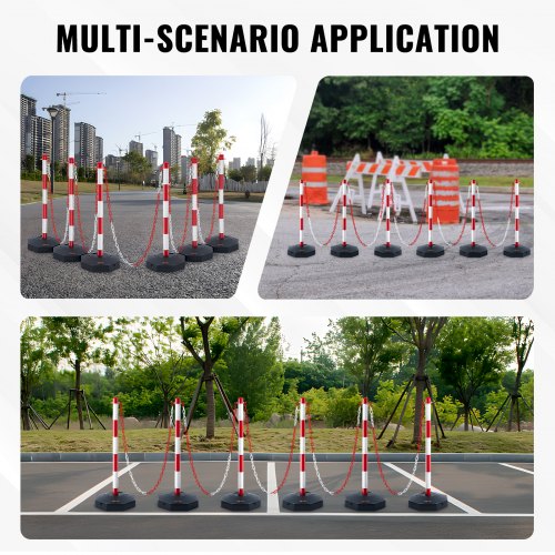 Pali Sicurezza Cantieri Set 4 Paletti Delimitatori Traffico - 100 Cm Con Catena 6 Metri, Base Riempibile Delimitatori Esterni - 10