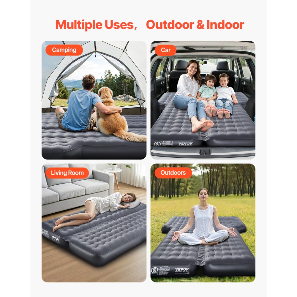 VEVOR Materasso ad Aria per Auto, Materasso Gonfiabile da Campeggio Oxford Spesso, Letto Dormire Portatile da Viaggio con Pompa dell'Aria Gonfiaggio, Ugello, Borsa per Trasporto, Grigio