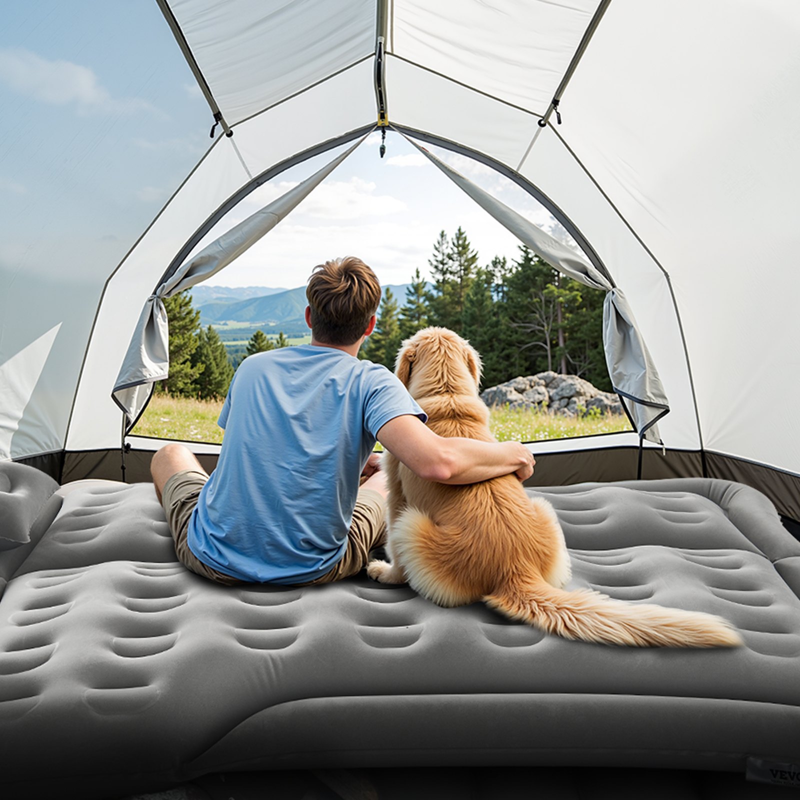 VEVOR Materasso ad Aria per Auto Floccato e Ispessito, Materasso Gonfiabile da Campeggio, Letto Dormire Portatile da Viaggio con Pompa dell'Aria, Ugello, Borsa Trasporto, Grigio