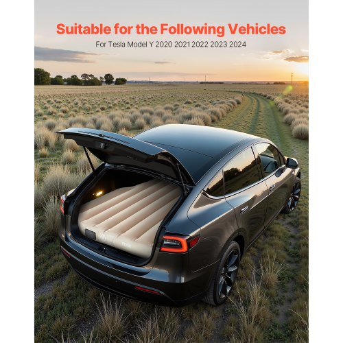 VEVOR Materasso Gonfiabile Per Auto, Specifico Per Tesla Model Y, Con Pompa Integrata E 2 Cuscini, Beige