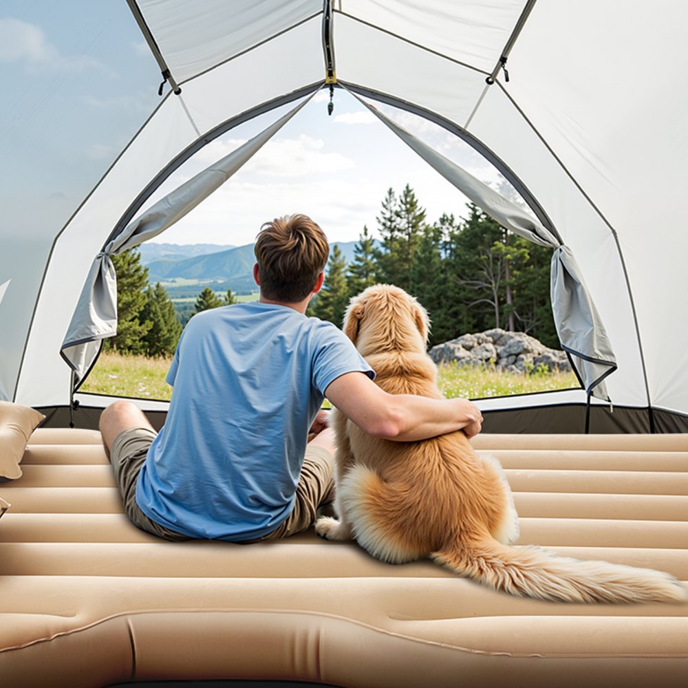 VEVOR Materasso Resistente ad Aria per Auto, Materasso Gonfiabile da Campeggio Floccato e Ispessito, Confortevole Letto da Dormire Portatile da Viaggio con Pompa dell'Aria, 2 Cuscini, Beige