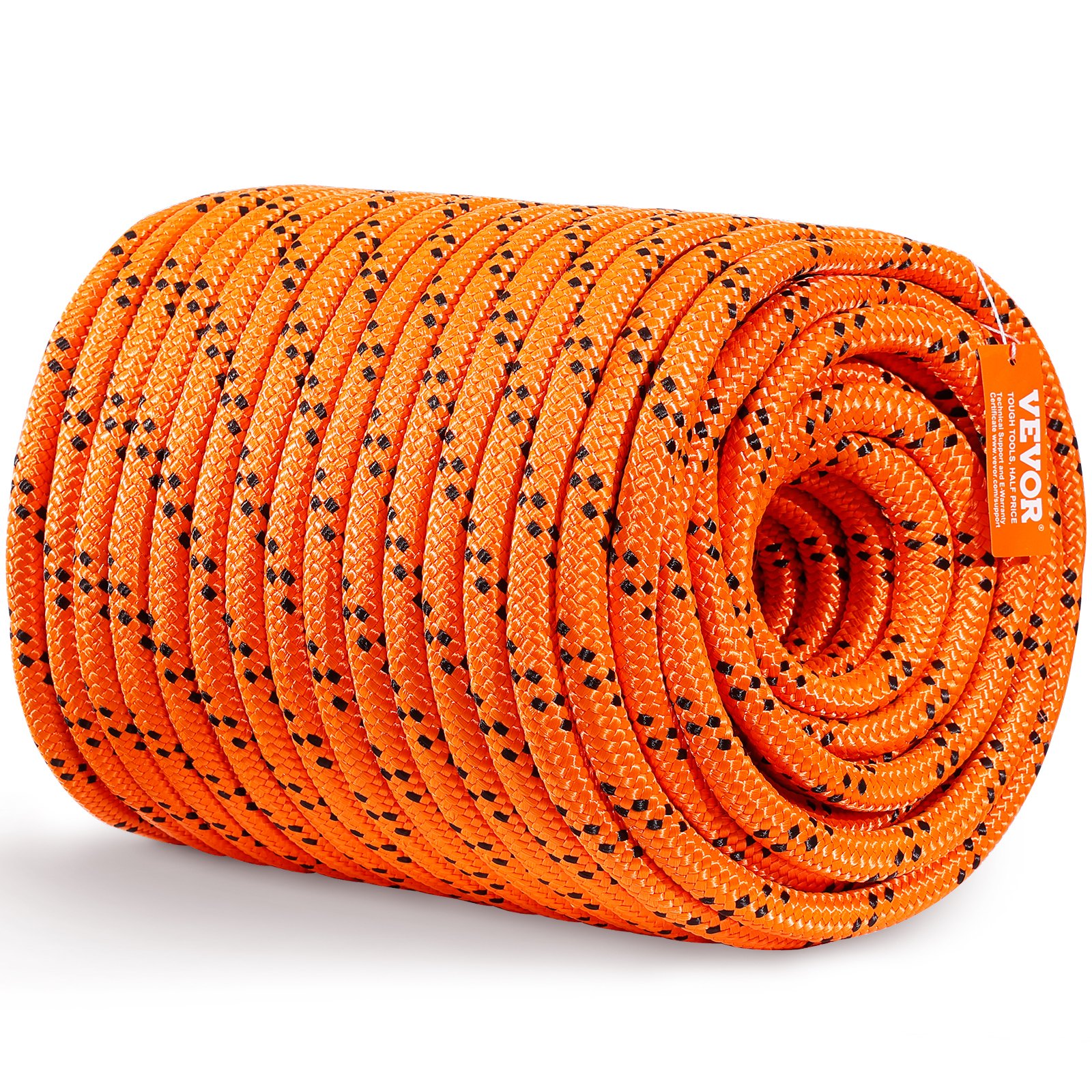 VEVOR Corda in Poliestere Doppia Intrecciata 19 mm x 67.06 m Corda per Arrampicata all'Aperto 24 Trefoli 88.96 kN di Resistenza alla Rottura, Escursionismo, Campeggio, Salvataggio, Arancione/Nero