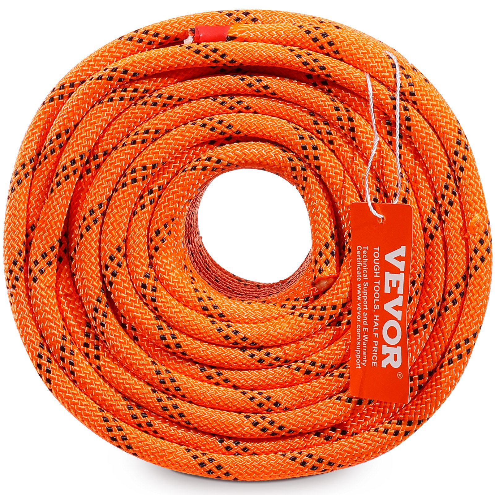 VEVOR Corda in Poliestere Doppia Intrecciata, 48 Trefoli,  17,79 kN Resistenza alla Rottura, Arrampicata Arborist Escursionismo, Roccia Campeggio Altalena Discesa  9,5 mm x 36,57 m, Arancione e Nero