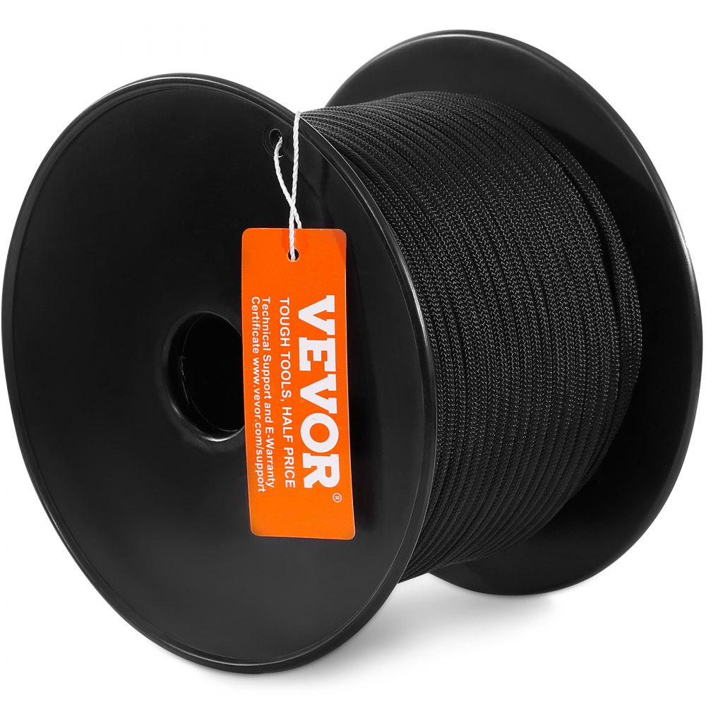 VEVOR Corda in Nylon Doppia Intrecciata, 32 Trefoli, 3,20 kN Resistenza alla Rottura, Arrampicata Arborist Escursionismo, Corda Roccia Campeggio Altalena Discesa 5 mm x 76.2 m, Corda in Nylon Nero