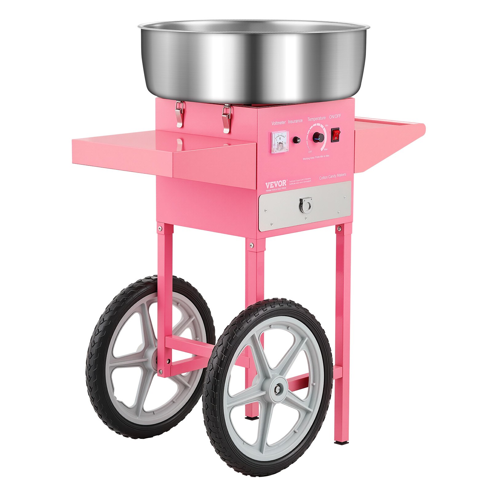 VEVOR Macchina Elettrica per Zucchero Filato con Carrello, Macchina per Zucchero Filato 1000 W con Ciotola in Acciaio Inox 52 cm, Misurino per Zucchero Cassetto, per Compleanni, Feste, Rosa