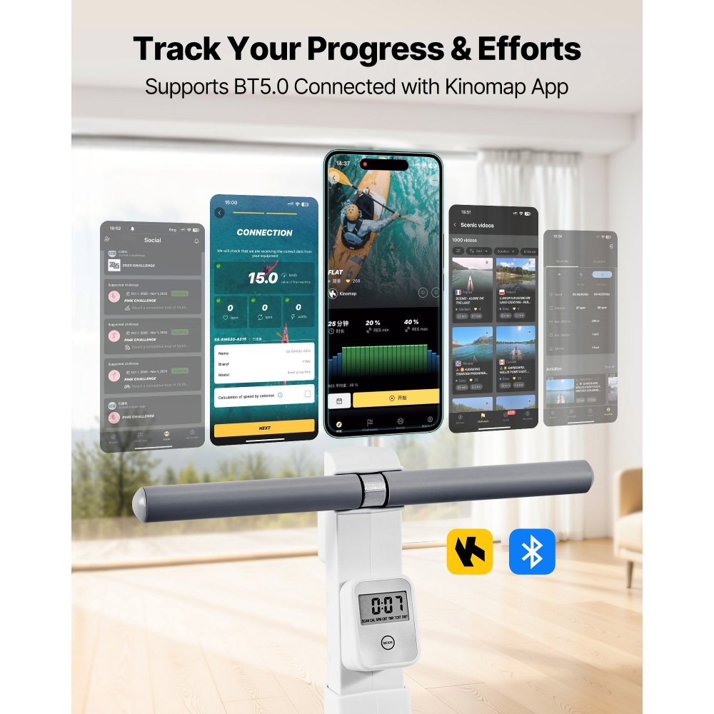 VEVOR Vogatore Magnetico Regolabile a 16 Livelli Vogatore Pieghevole per Casa Capacità di Peso da 158 kg per Allenamento Fisico Fitness, Compatibile con APP Bluetooth e Monitor LCD da Palestra