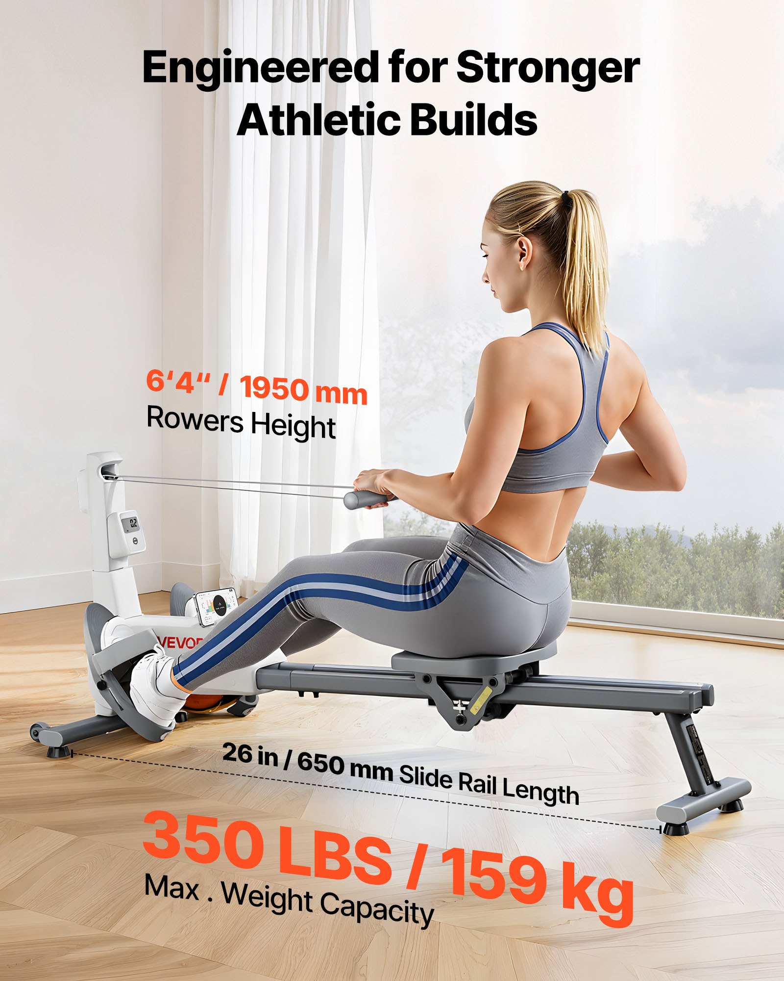 VEVOR Vogatore Magnetico Regolabile a 16 Livelli Vogatore Pieghevole per Casa Capacità di Peso da 158 kg per Allenamento Fisico Fitness, Compatibile con APP Bluetooth e Monitor LCD da Palestra