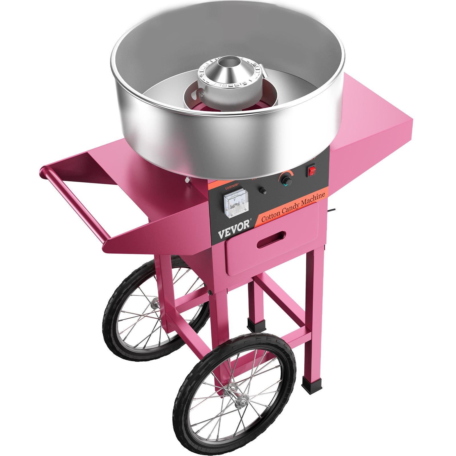VEVOR Macchina Elettrica per Zucchero Filato Cotton Candy Maker con Carrello 1000W, Macchinetta per Zucchero Filato in Rosa con Carrello Ciotola Diametro 50cm, Macchina Elettrica per Zucchero Filato