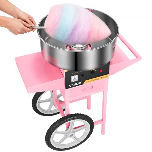 VEVOR Macchina per Zucchero Filato Carrello Commerciale 1000W Capienza Ciotola 57g, Macchinetta per Zucchero Filato Soffice Temperatura Regolabile tra 95-233°C ca. per Festa Carnevale Evento Esterno