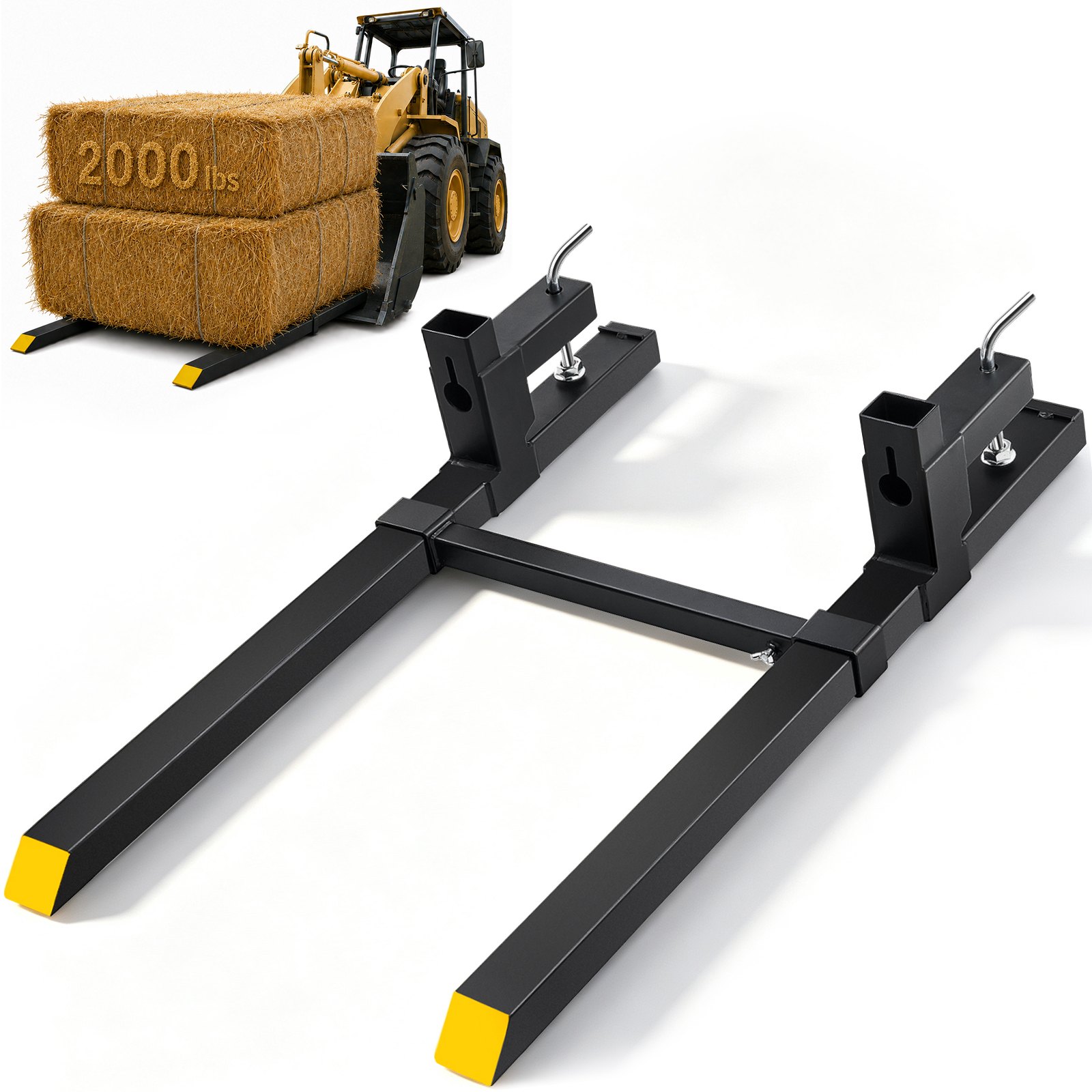 VEVOR Forche per Pallet Lunghezza 109cm Capacità Carico Max. 907 kg Larghezza Regolabile tra 495 - 915 mm, Coppia di Forche per Movimentazione Carico da Benne Trattori Minipala Escavatori in Acciaio