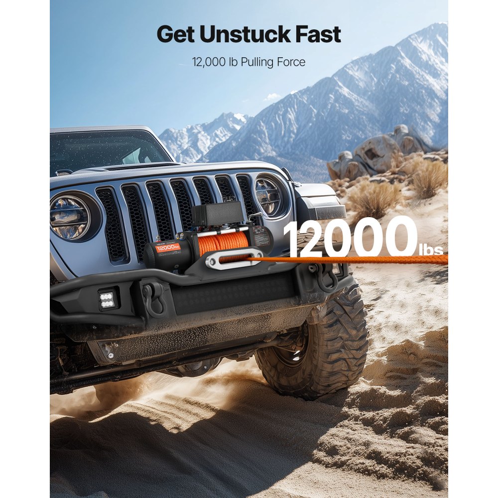 VEVOR Electric Winch, 5400 kg Load Capacity, 12V DC Truck Winch with Φ9.1 mm x 23 m Synthetic Rope, Wireless & Wired Remote Control, IP55 Waterproof for Towing Off-Road SUV Jeep Trailer Boat