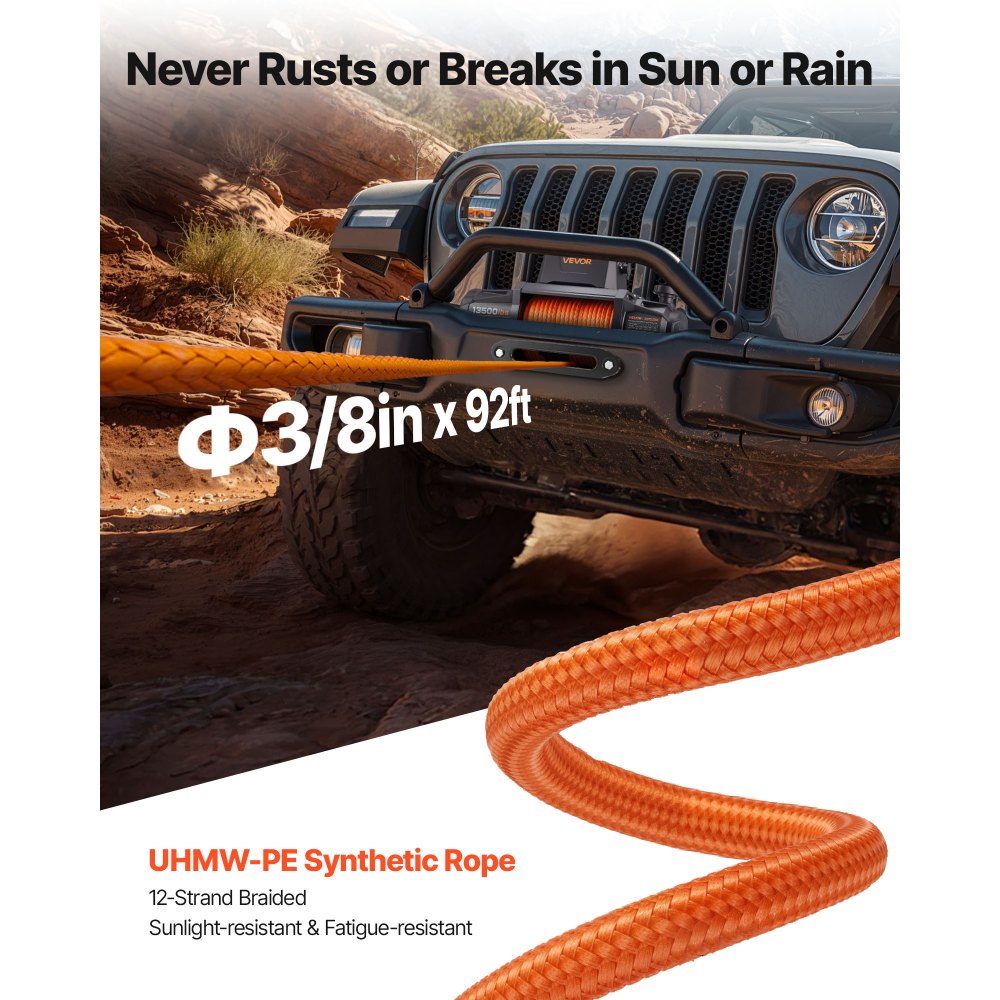 VEVOR Verricello Elettrico, Capacità di 6100 kg, Verricello per Camion da 12 V CC con Corda Sintetica Φ9,5 mm x 28 m, Telecomando Wireless e Cablato, IP67 per il Traino di SUV, Jeep, Rimorchi