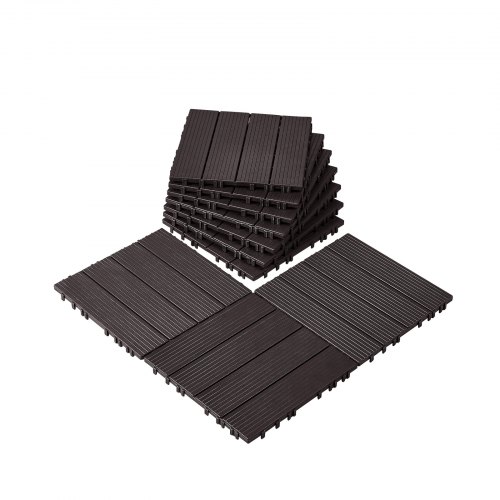 VEVOR Piastrelle per Patio ad Incastro 10 Pezzi 300 x 300 x 20 mm, Piastrelle Impermeabile in Plastica, Piastrelle per Tutte Le Condizioni Atmosferiche, per Portico Piscina Cortile, Marrone Scuro