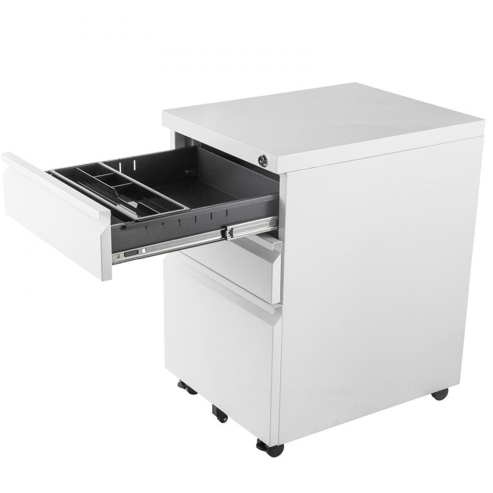VEVOR Cassettiera da Ufficio con Rotelle，500x400mm Cassettiera Tre Cassetti，Schedario con Tre Cassetti in Materiale SPCC, Mobiletto con Ruote per Documenti e Cancelleria, con 3 Cassetti, Colore Bianco