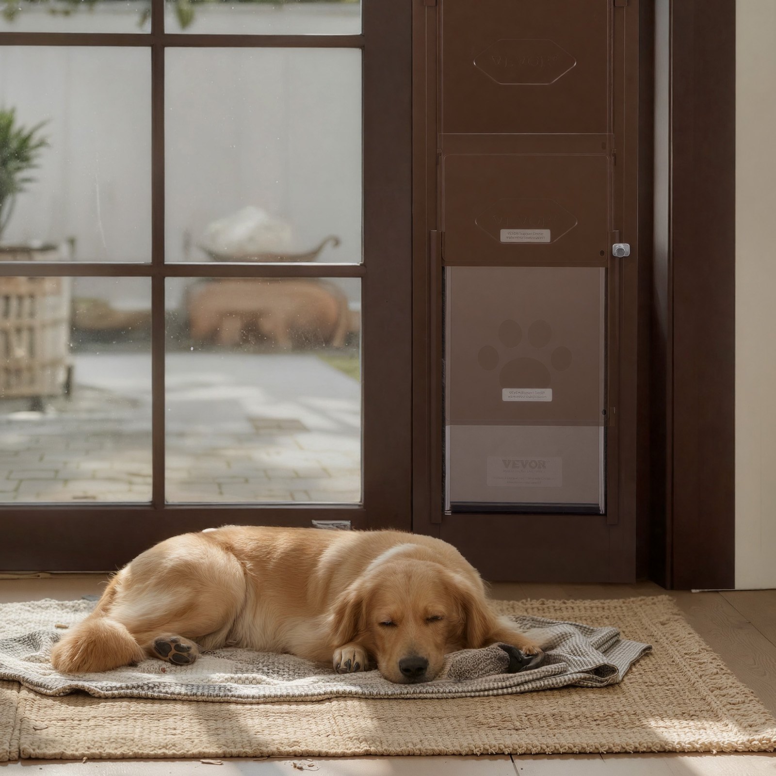 VEVOR Porta Scorrevole per Animali Domestici, Altezza Regolabile da 1927 a 2040 mm, Telaio in Lega di Alluminio con Cerniere Girevoli e Design con Serratura, Sportello per Cani XL Marrone