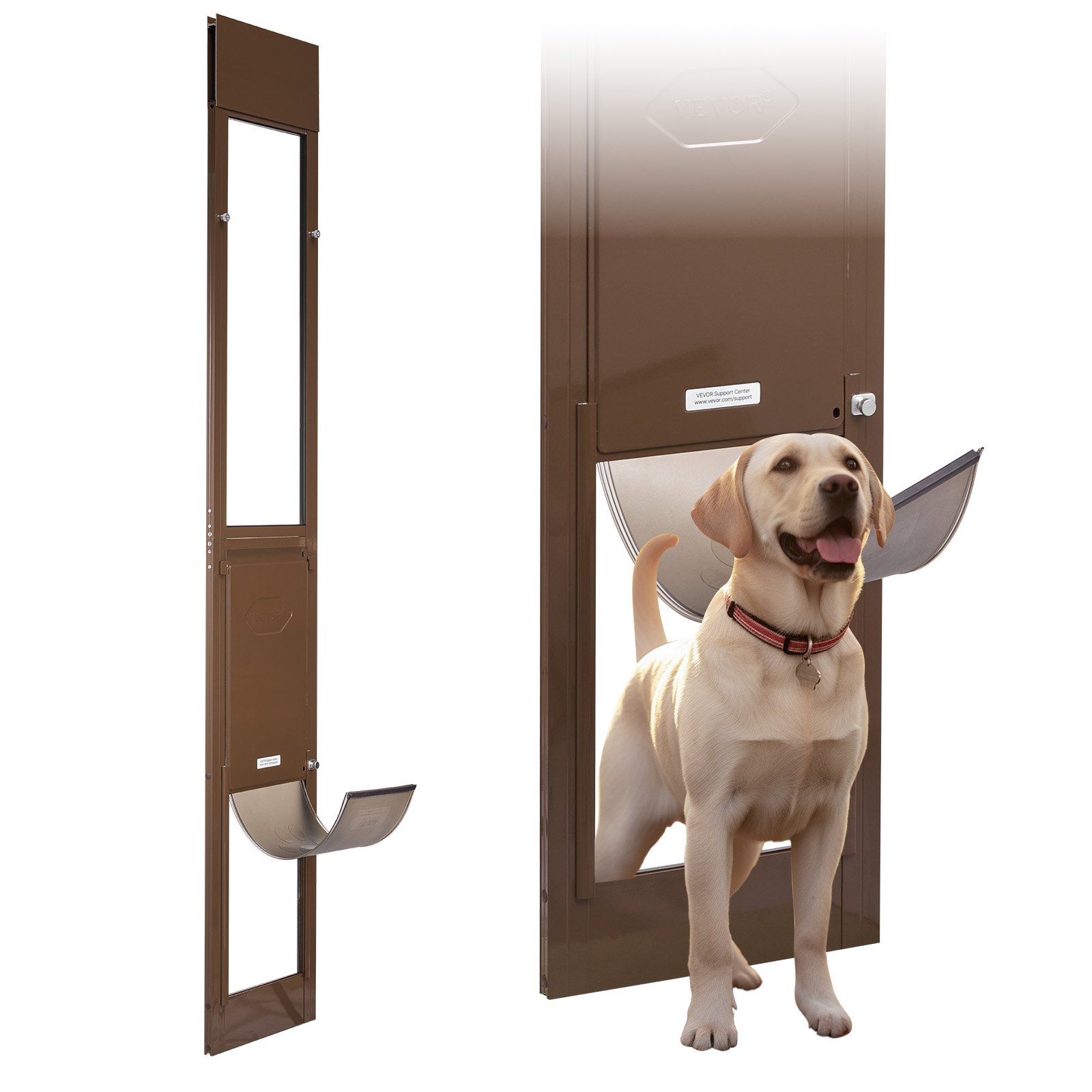 VEVOR Porta Scorrevole per Animali Domestici, Altezza Regolabile da 1927 a 2040 mm, Telaio in Lega di Alluminio con Cerniere Girevoli e Design con Serratura, Sportello per Cani L Marrone