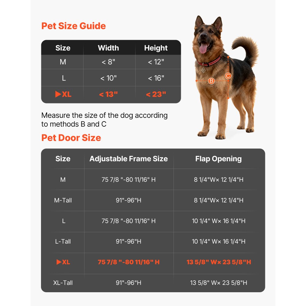 VEVOR Porta Scorrevole per Animali Domestici, Altezza Regolabile da 2311 a 2439 mm, Telaio in Lega di Alluminio con Cerniere Girevoli e Design con Serratura, Sportello per Cani XL Bianco