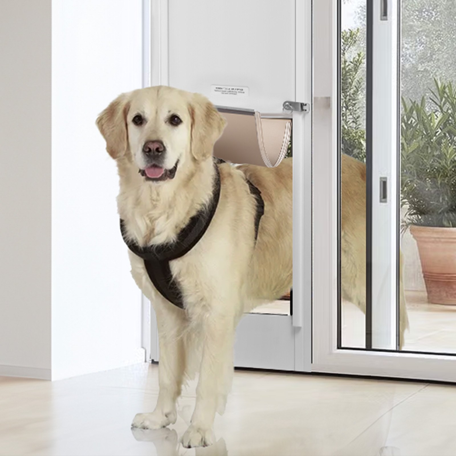 VEVOR Porta per Cani Scorrevoli in Vetro Altezza Regolabile 1927-2049mm, Porta per Animali in Vetro Temperato con Telaio in Alluminio Struttura a Cerniera, Sportello Serratura per Cani Taglia Media