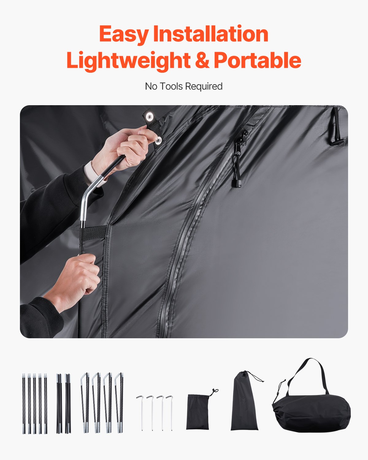 VEVOR Spaziosa Tenda per Riporre le Bici all'Aperto con Finestra Ventilata, Tenda Impermeabile Arco Superiore con Fibra di Vetro e Doppie Cerniere Nero da 3 a 4 Bici 2030 x 1220 x 1690 mm