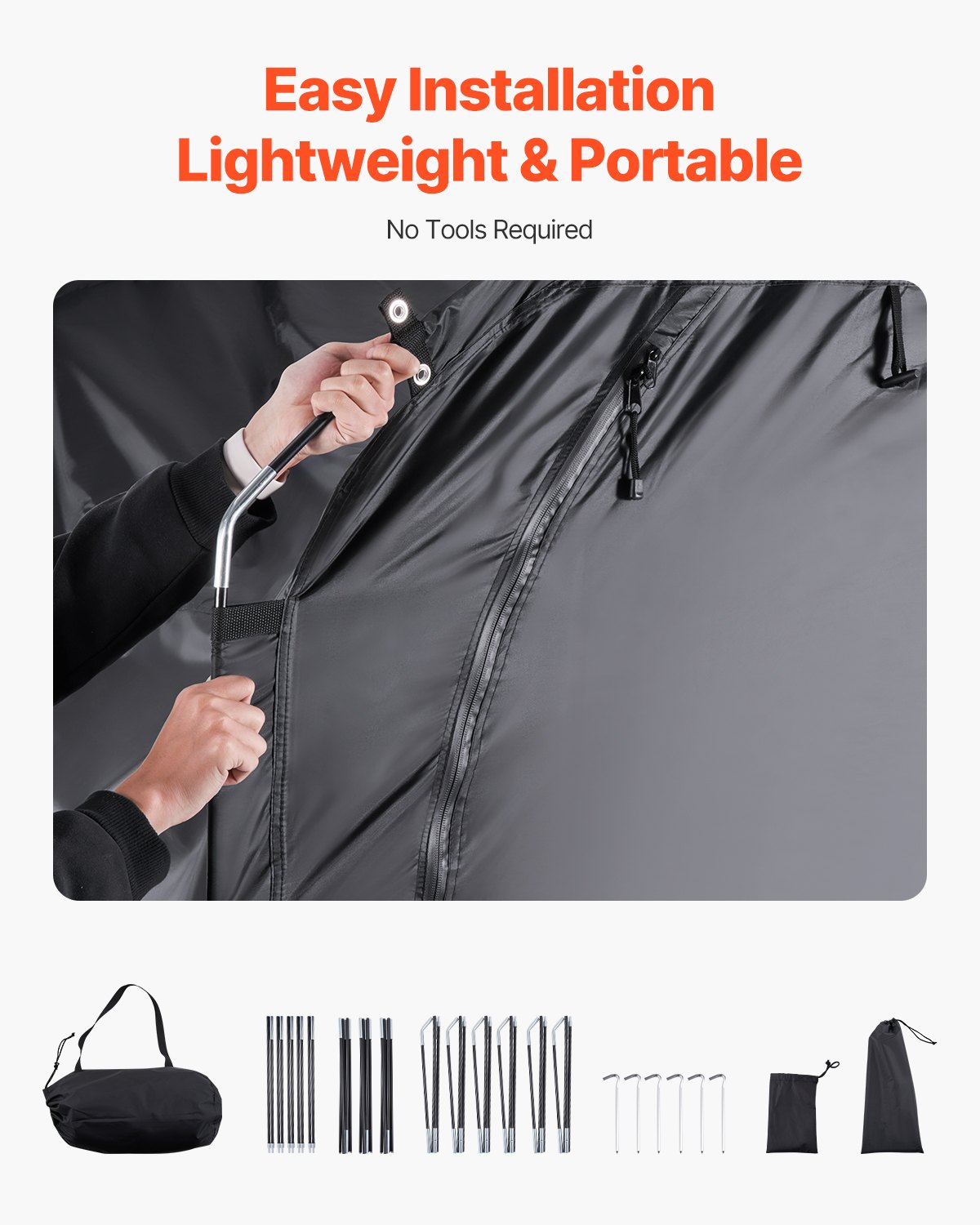 VEVOR Spaziosa Tenda per Riporre le Bici all'Aperto con Finestra Ventilata, Tenda Impermeabile Arco Superiore con Fibra di Vetro e Doppie Cerniere da 5 Bici, 2240 x 2470 x 1980 mm Nero