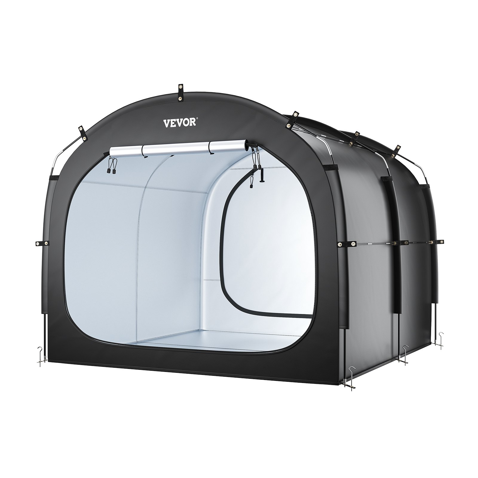 VEVOR Spaziosa Tenda per Riporre le Bici all'Aperto con Finestra Ventilata, Tenda Impermeabile Arco Superiore con Fibra di Vetro e Doppie Cerniere da 5 Bici, 2240 x 2470 x 1980 mm Nero