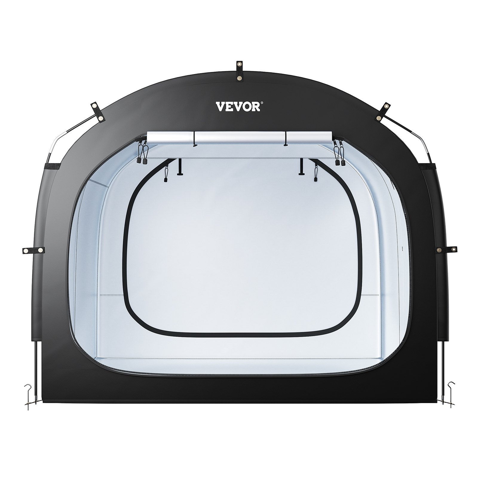 VEVOR Spaziosa Tenda per Riporre le Bici all'Aperto con Finestra Ventilata, Tenda Impermeabile Arco Superiore con Fibra di Vetro e Doppie Cerniere da 5 Bici, 2240 x 2470 x 1980 mm Nero