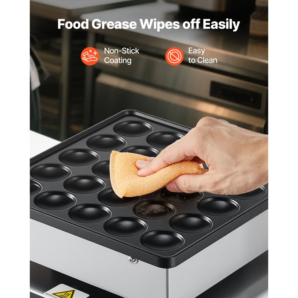 VEVOR Mini Macchina di Pancake, 25 Piastre per Waffle e Muffin da 43 mm di Diametro, Griglia Antiaderente in Acciaio Inox, Controllo Temperatura e Tempo, Cucina di Casa e Ristorante