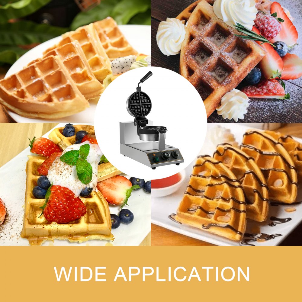 VEVOR Macchina per Waffle Rotonda Commerciale Antiaderente, Macchina per Waffle Elettrica Rotante, Macchina per Waffle con Controllo della Temperatura, Egg Waffle Maker