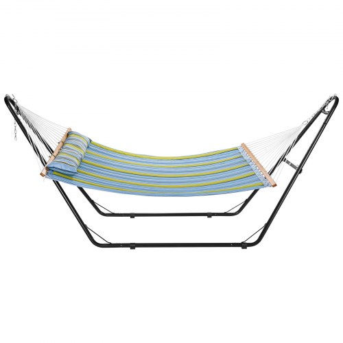 Amaca Doppia Con Supporto In Acciaio Homgava - Portatile E Resistente, Capacità 217kg, Con Cuscino E Tasche, Strisce Blu - 5