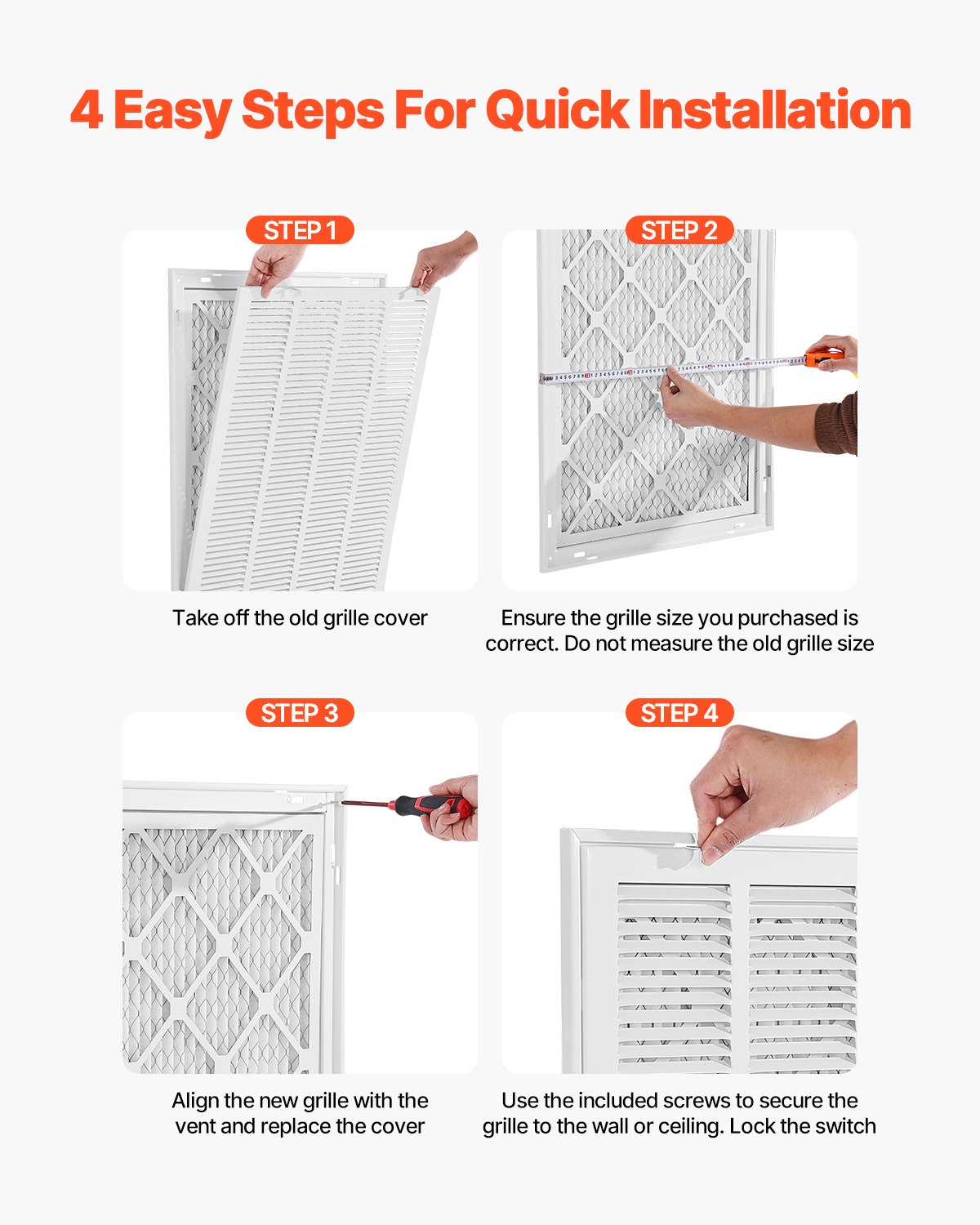VEVOR ventilation grille 57.4x70.2x4cm, suitable for installation opening of 50x63 cm (W x H), filter included, wall-mounted exhaust grille, steel louvered grille.