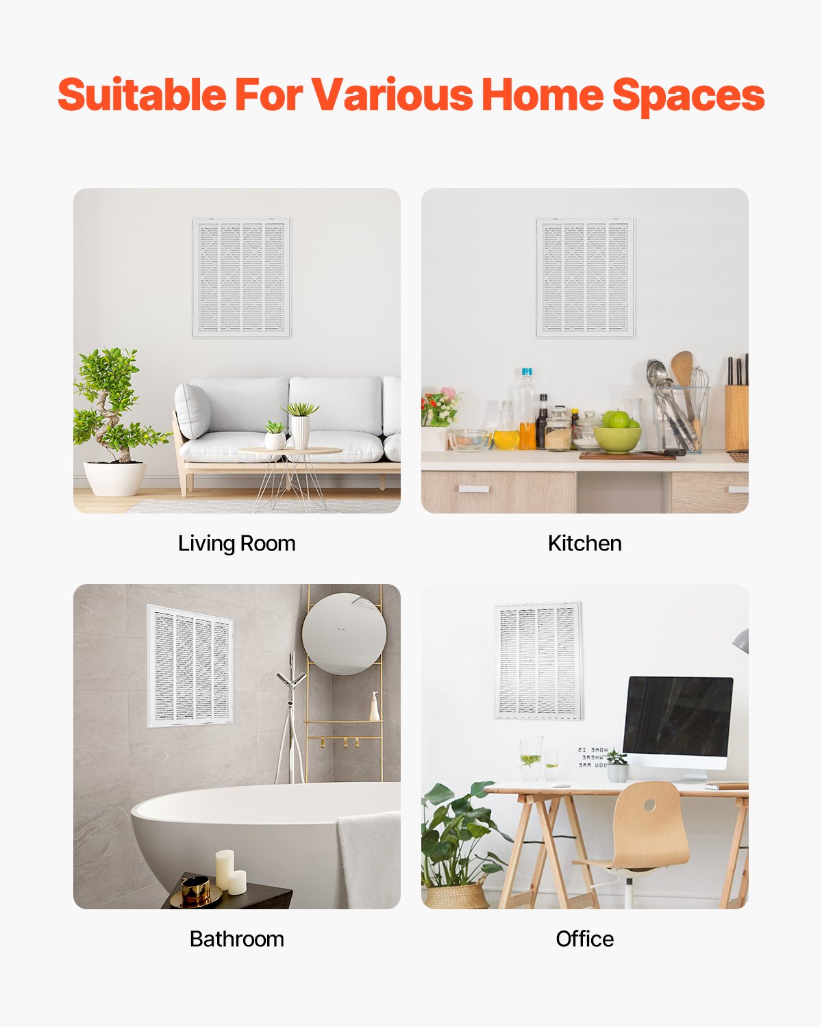 VEVOR ventilation grille 57.4x70.2x4cm, suitable for installation opening of 50x63 cm (W x H), filter included, wall-mounted exhaust grille, steel louvered grille.