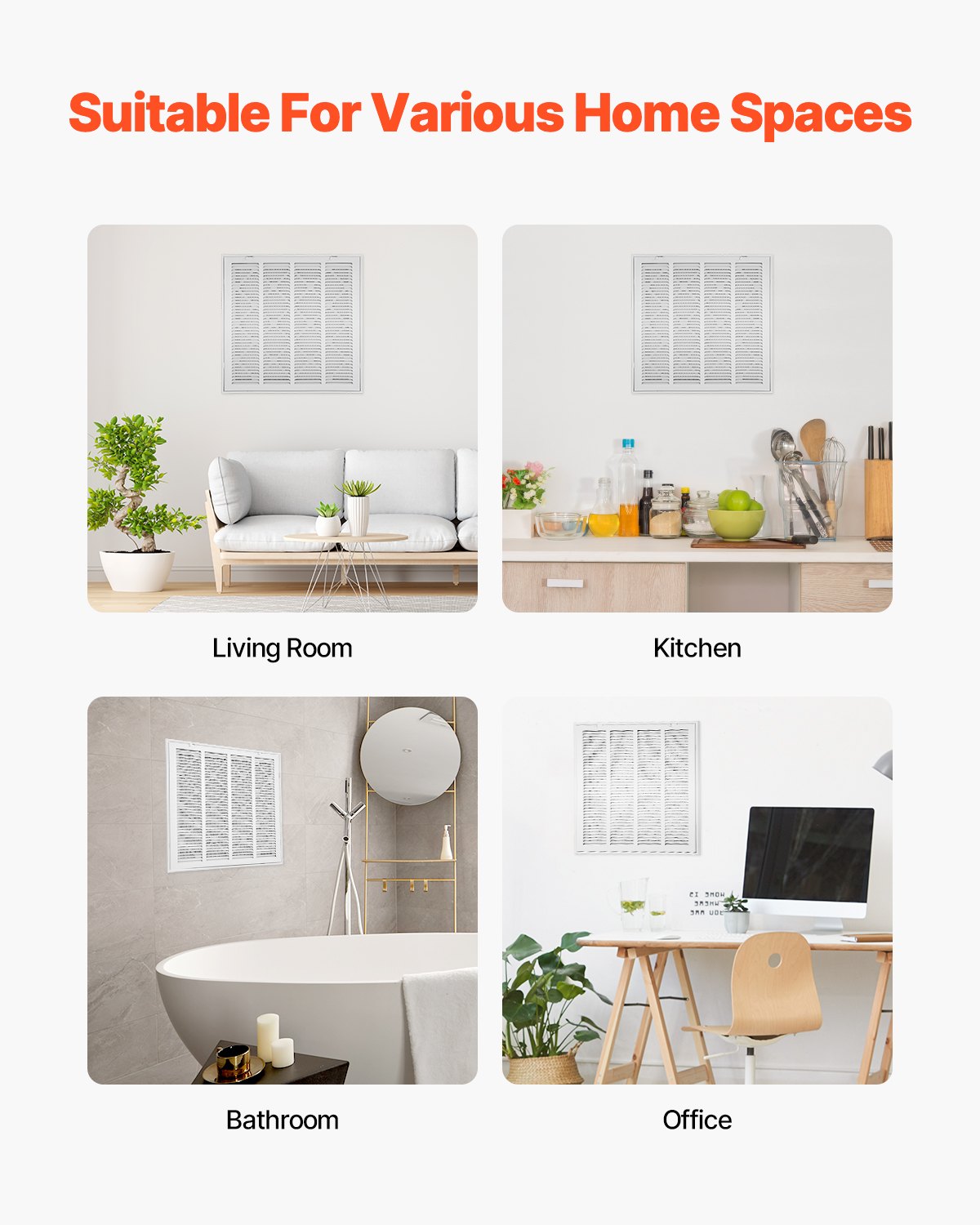 VEVOR air filter grille, suitable for installation openings of 50.5 x 50.5 cm (W x H), filter included, wall-mounted exhaust grille, powder-coated steel return air grille