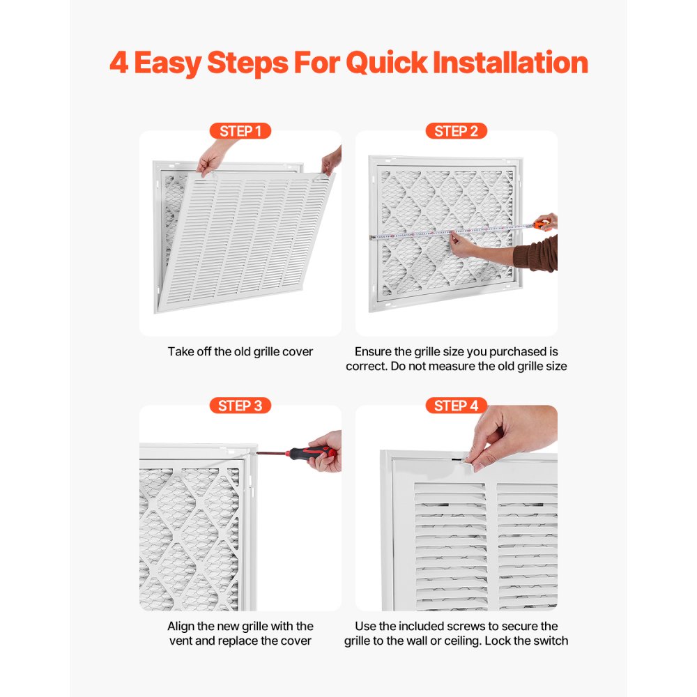 VEVOR ventilation grille, suitable for installation openings of 75.5 x 50.5 cm, filter included, exhaust grille, louvered grille for wall mounting, powder-coated steel return air grille