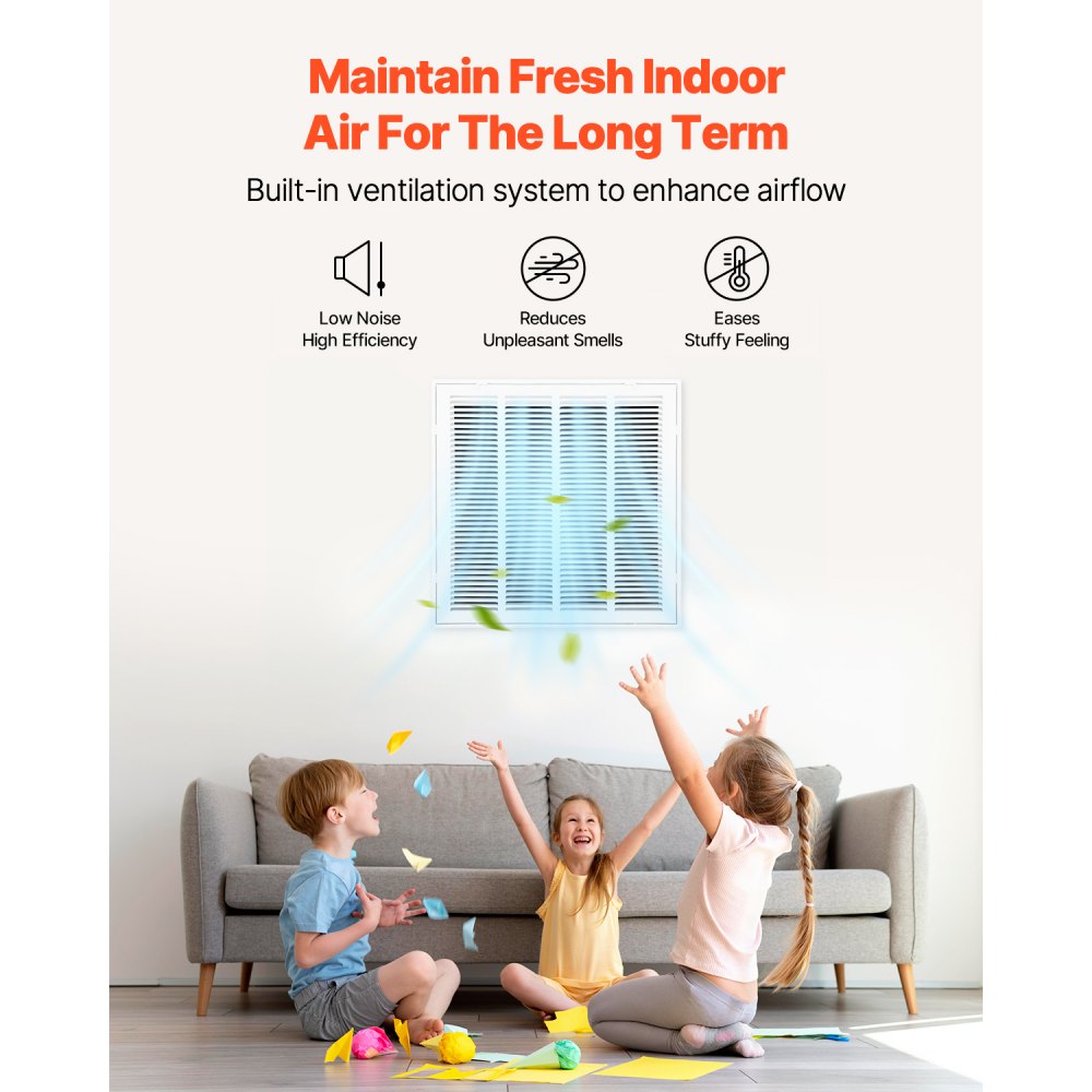 VEVOR ventilation grille, suitable for installation opening (50.5 x 50.5 cm), filter NOT included, wall-mounted exhaust grille, powder-coated steel return air grille