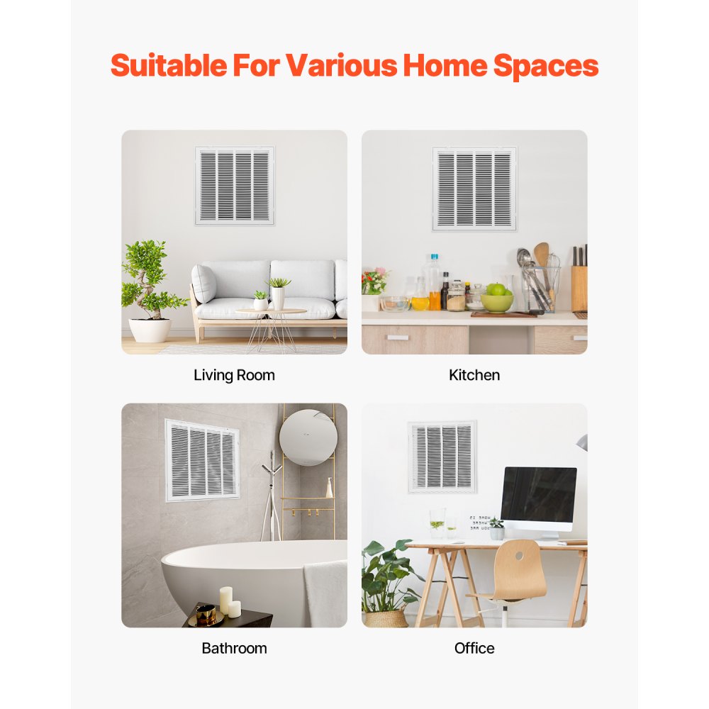 VEVOR ventilation grille, suitable for installation opening (50.5 x 50.5 cm), filter NOT included, wall-mounted exhaust grille, powder-coated steel return air grille